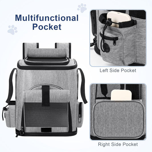 Cat Backpack Carrier, Breathable Expandable Cat Backpack Large Space Cat Carrier Backpack for Kitty Small Dog, Foldable Airline Approved Dog Backpack, Cat Travel Bag up to 20 Lbs