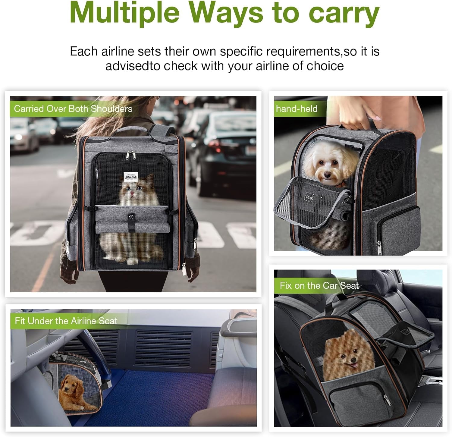 Expandable Large Cat Backpack Carrier - Perfect for Small Dogs & Medium Cats up to 18 lbs, Travel-Friendly & Foldable, Stylish Grey Design