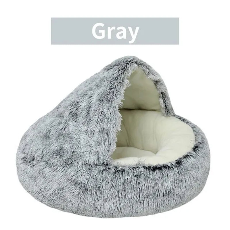 Cozy 2-in-1 Round Plush Pet Bed - Warm Sleeping Nest for Cats and Small Dogs