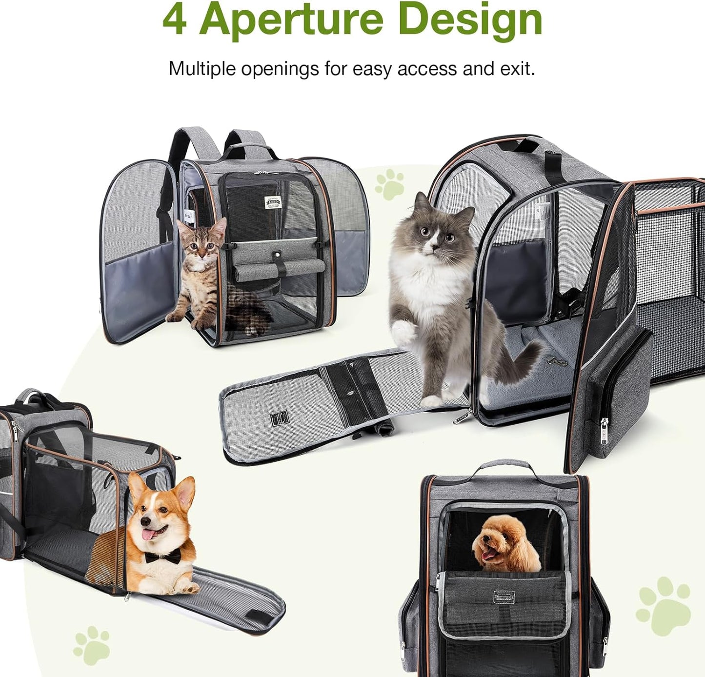 Expandable Large Cat Backpack Carrier - Perfect for Small Dogs & Medium Cats up to 18 lbs, Travel-Friendly & Foldable, Stylish Grey Design