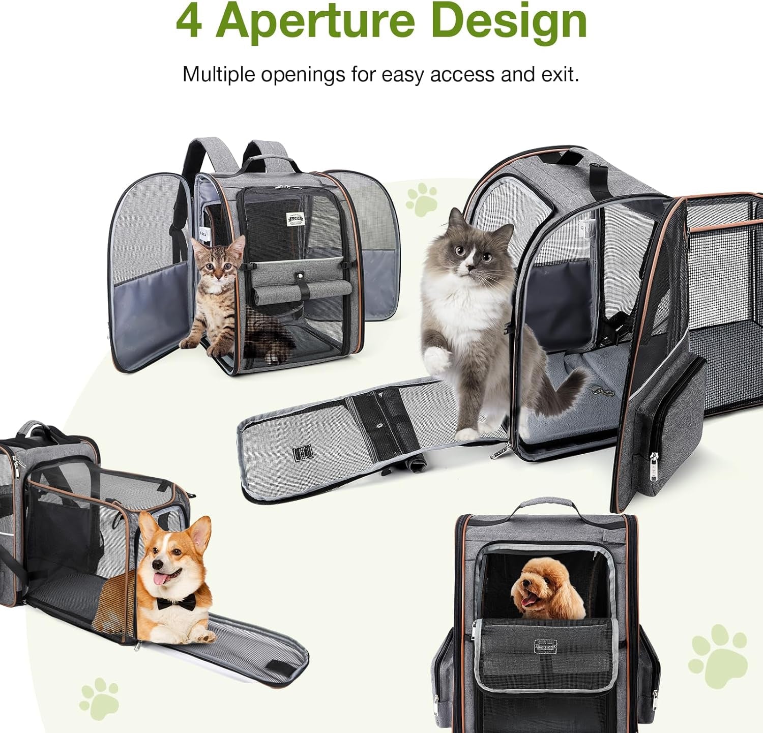 Expandable Large Cat Backpack Carrier - Perfect for Small Dogs & Medium Cats up to 18 lbs, Travel-Friendly & Foldable, Stylish Grey Design