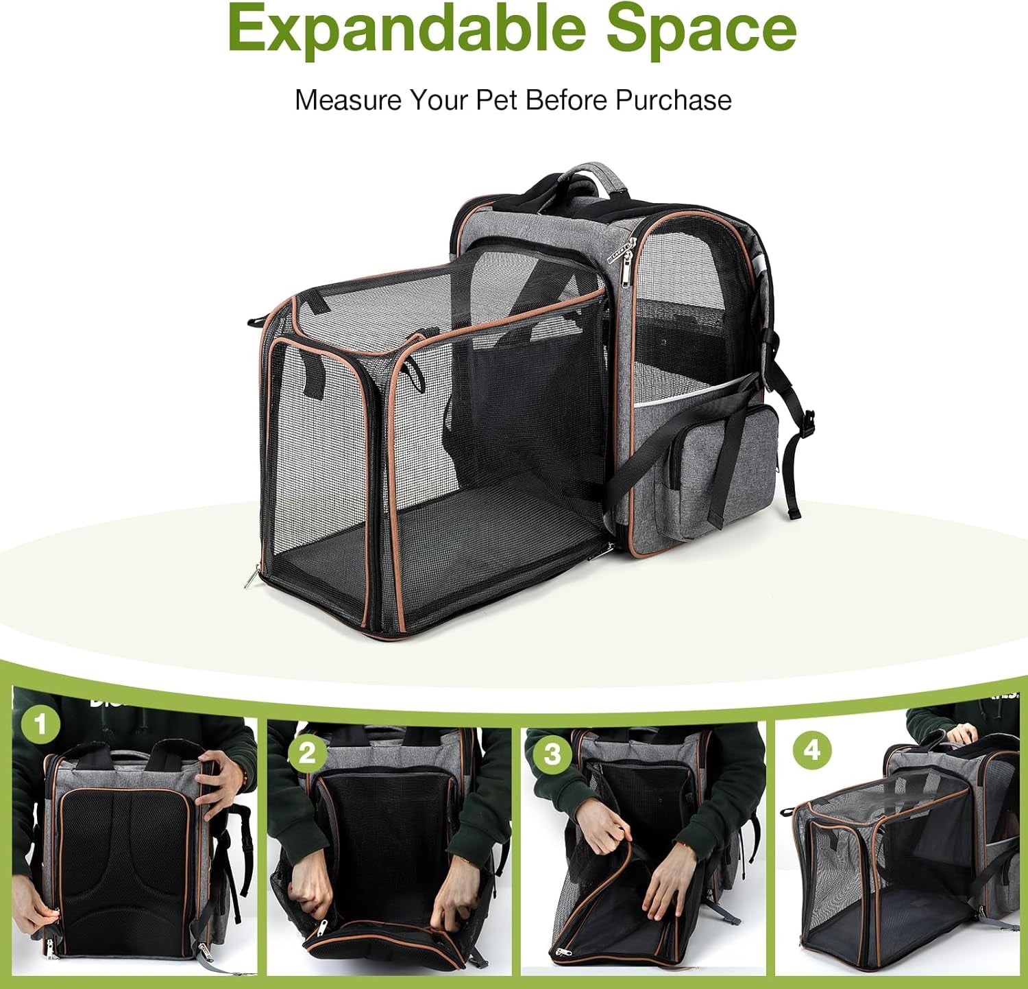 Expandable Large Cat Backpack Carrier - Perfect for Small Dogs & Medium Cats up to 18 lbs, Travel-Friendly & Foldable, Stylish Grey Design