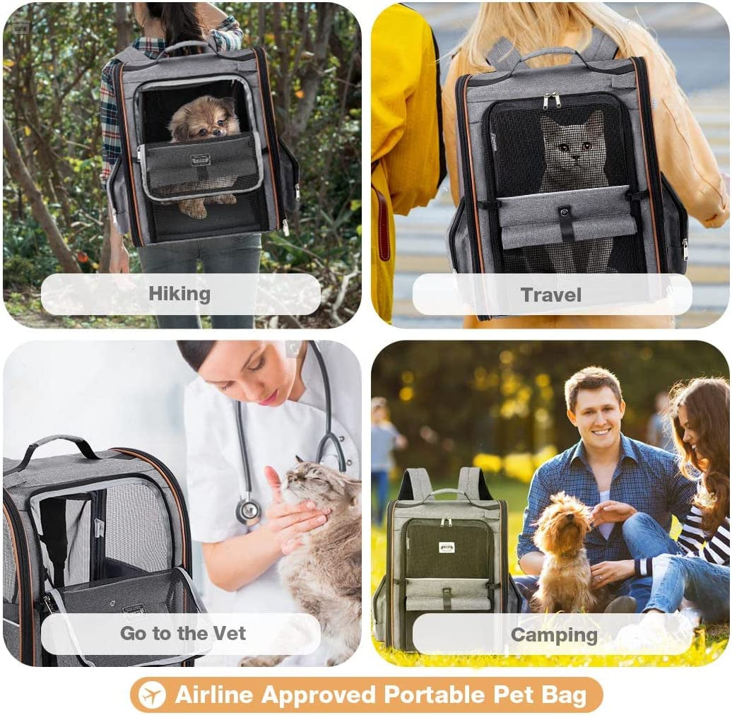 Expandable Large Cat Backpack Carrier - Perfect for Small Dogs & Medium Cats up to 18 lbs, Travel-Friendly & Foldable, Stylish Grey Design