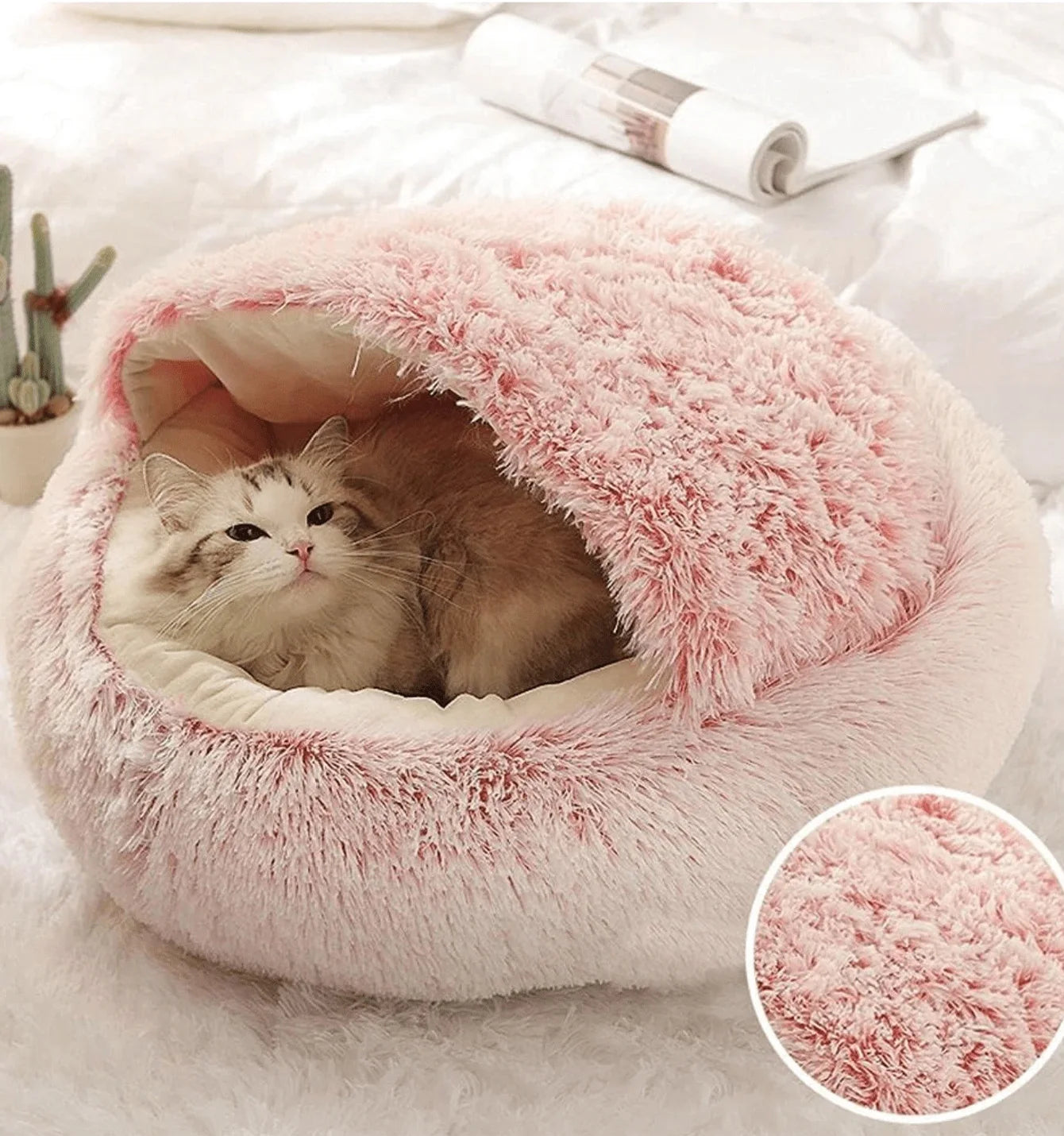 Cozy 2-in-1 Round Plush Pet Bed - Warm Sleeping Nest for Cats and Small Dogs