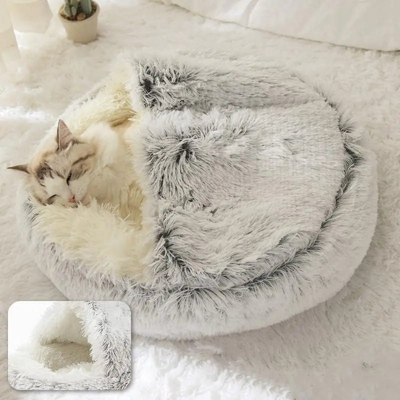 Cozy 2-in-1 Round Plush Pet Bed - Warm Sleeping Nest for Cats and Small Dogs