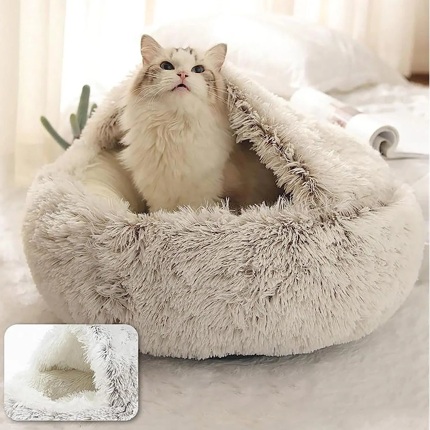 Cozy 2-in-1 Round Plush Pet Bed - Warm Sleeping Nest for Cats and Small Dogs