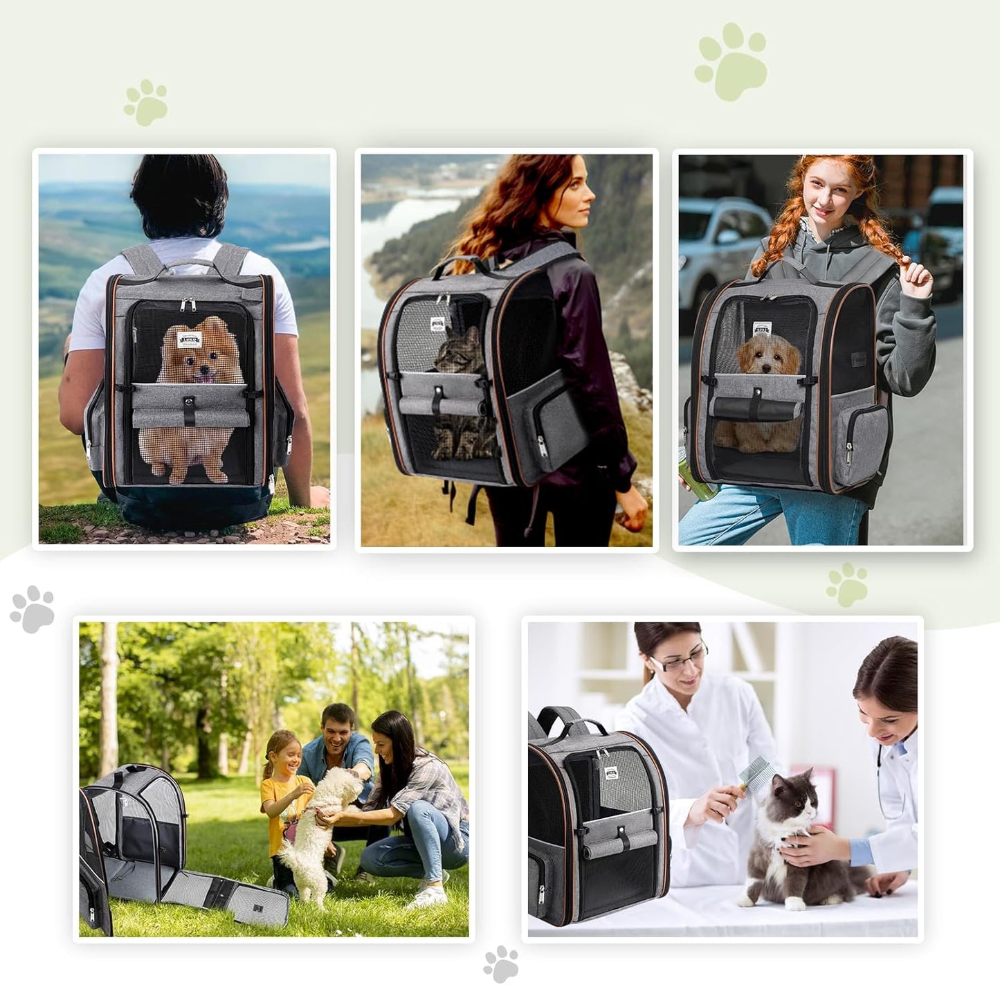 Expandable Large Cat Backpack Carrier - Perfect for Small Dogs & Medium Cats up to 18 lbs, Travel-Friendly & Foldable, Stylish Grey Design