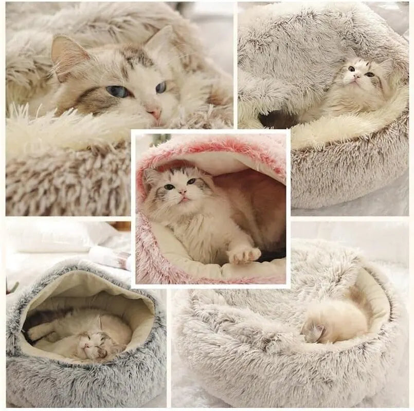 Cozy 2-in-1 Round Plush Pet Bed - Warm Sleeping Nest for Cats and Small Dogs