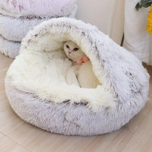 Cozy 2-in-1 Round Plush Pet Bed - Warm Sleeping Nest for Cats and Small Dogs