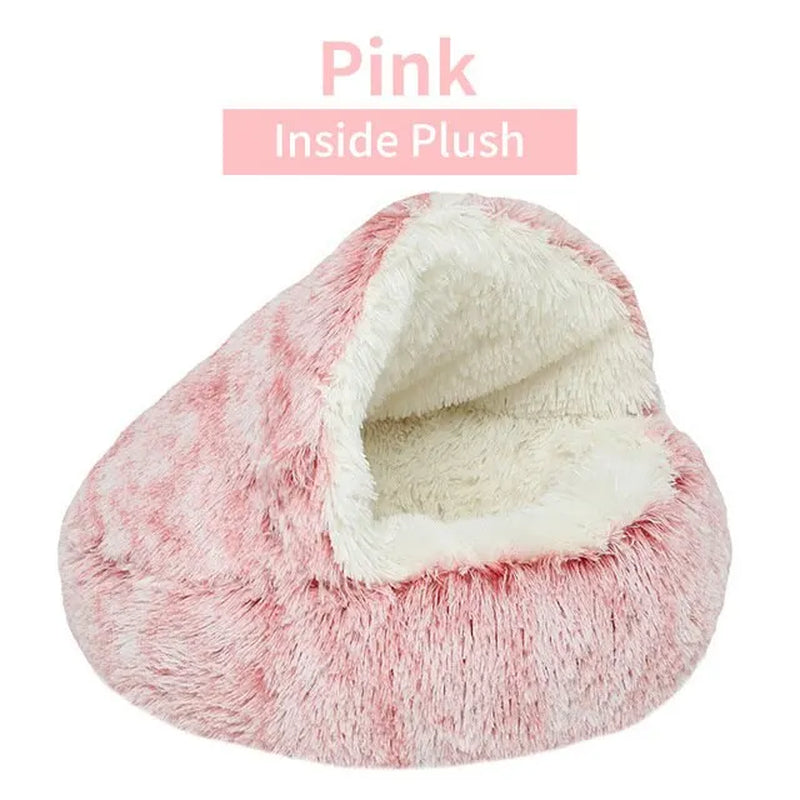 Cozy 2-in-1 Round Plush Pet Bed - Warm Sleeping Nest for Cats and Small Dogs