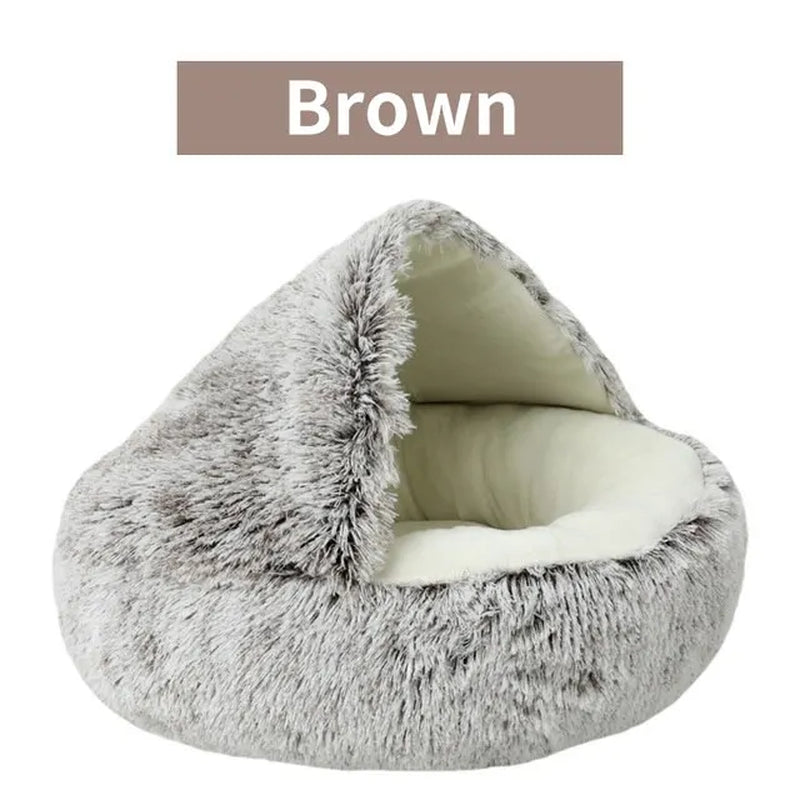 Cozy 2-in-1 Round Plush Pet Bed - Warm Sleeping Nest for Cats and Small Dogs