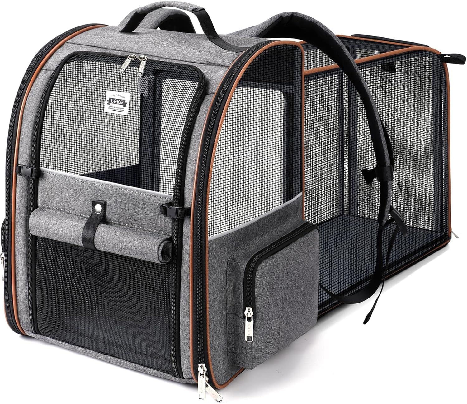 Expandable Large Cat Backpack Carrier - Perfect for Small Dogs & Medium Cats up to 18 lbs, Travel-Friendly & Foldable, Stylish Grey Design